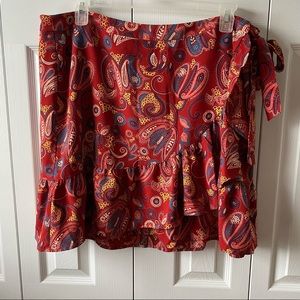 LOFT Plus Size 16 Wrap Skirt Ruffle Trim Paisley